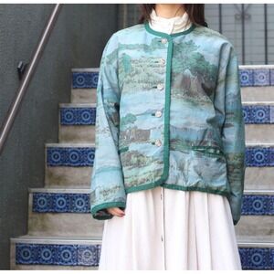 Hammerschmid‎ German Green Scenic Wood Button Jacket Size 38/Large Women's